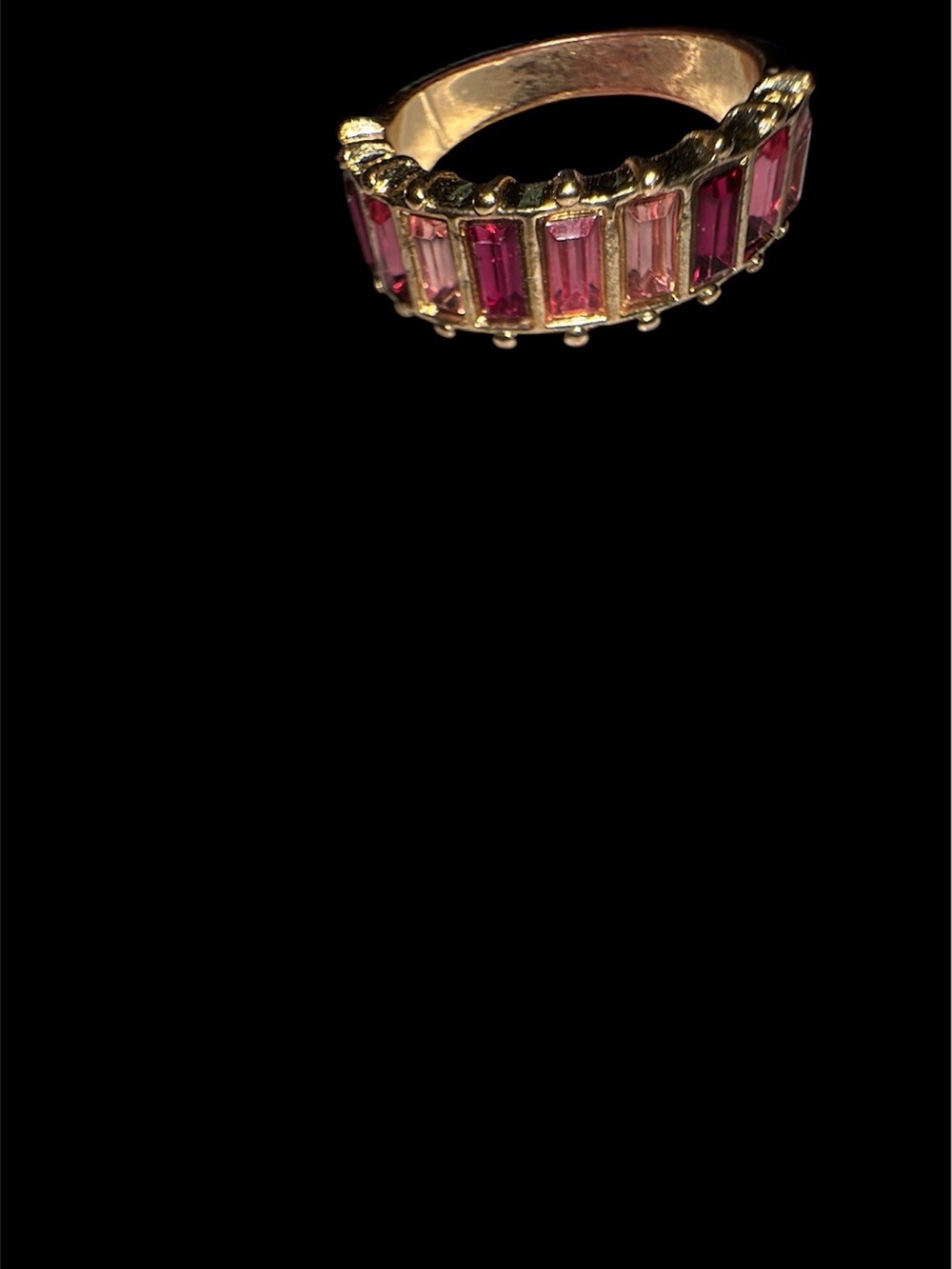 Gold Tone Pink Baguette Crystal Band Ring - Picture 3 of 5